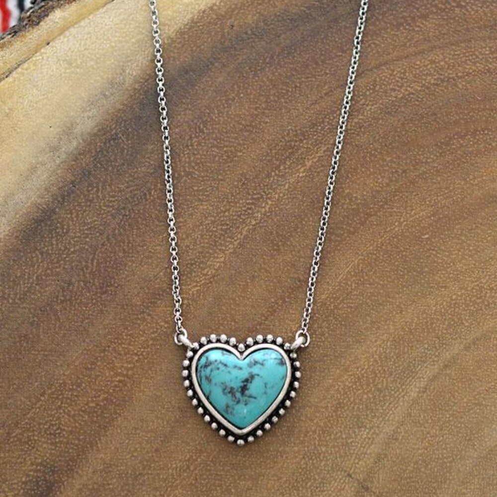 Turquoise Western Silver Heart Necklace - Picture 1 of 4